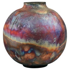 Raaquu Raku Fired Large Globe Vase S/N0000783 Centerpiece Art Series