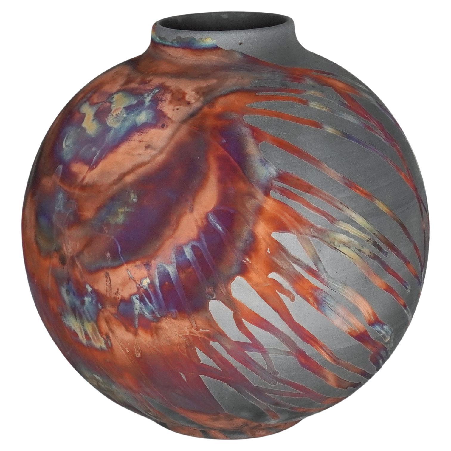 Raaquu Raku Fired Large Globe Vase S/N0000787 Centerpiece Art Series