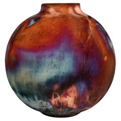 Raaquu Raku Fired Large Globe Vase S/N0000793 Centerpiece Art Series Raaquu Raku Fired Large Globe Vase S/N0000793 Centerpiece Art Series