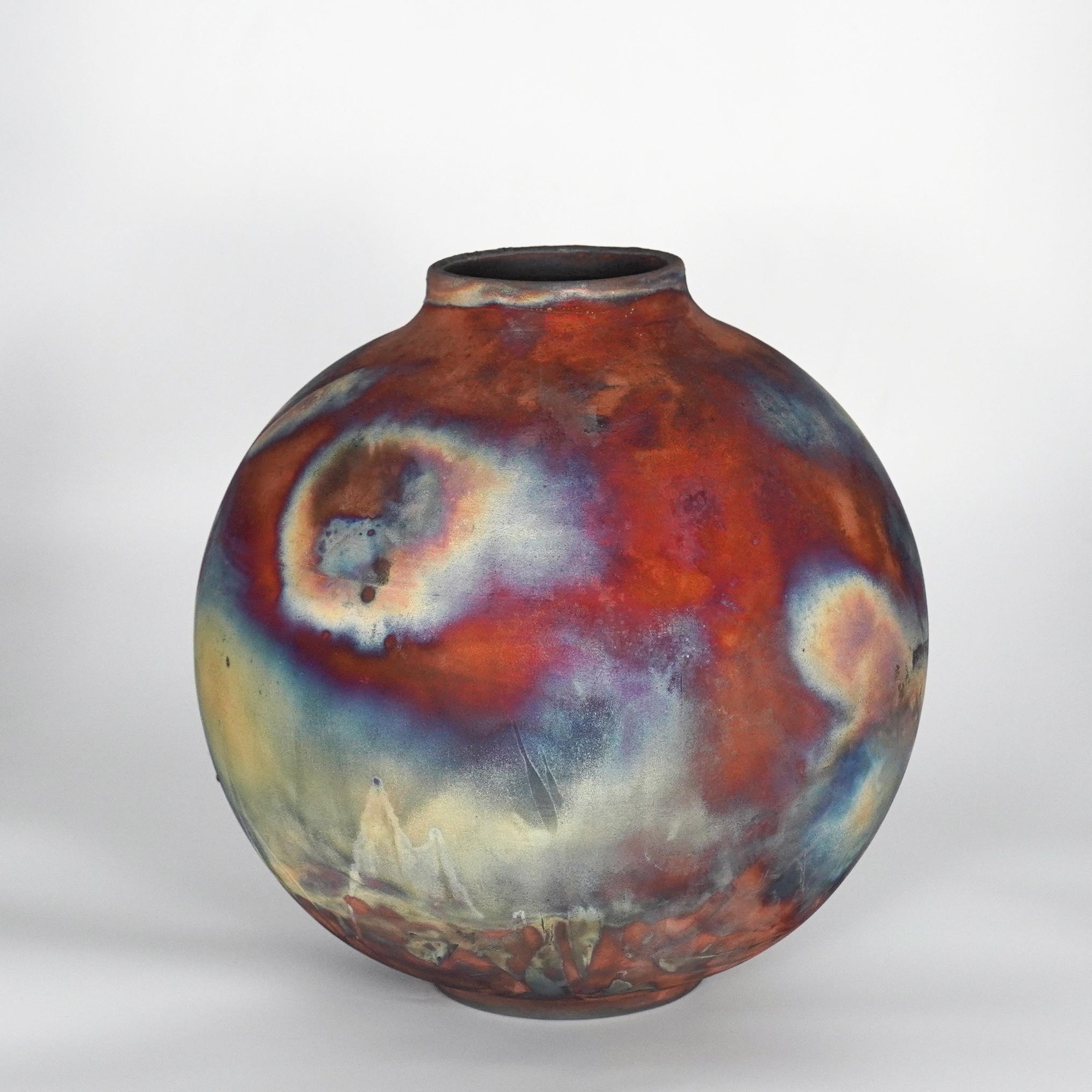 Malaysian Raaquu Raku Fired Large Globe Vase S/N0000799 Centerpiece Art Series For Sale