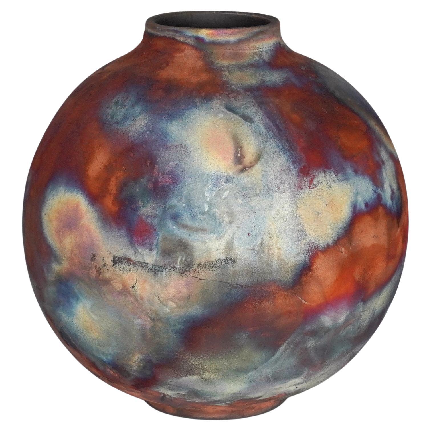 Raaquu Raku Fired Large Globe Vase S/N0000799 Centerpiece Art Series