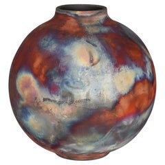 Raaquu Raku Fired Large Globe Vase S/N0000799 Centerpiece Art Series