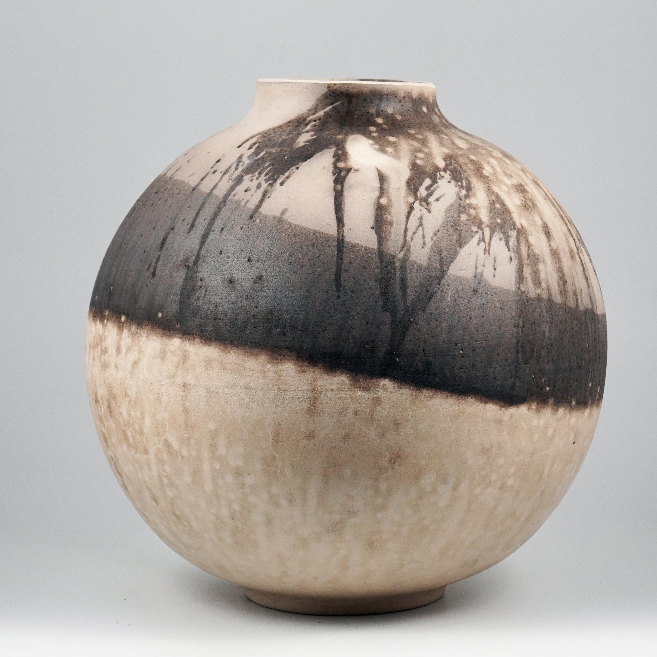 Malaysian Raaquu Raku Fired Large Globe Vase S/N0000804 Centerpiece Art Series For Sale