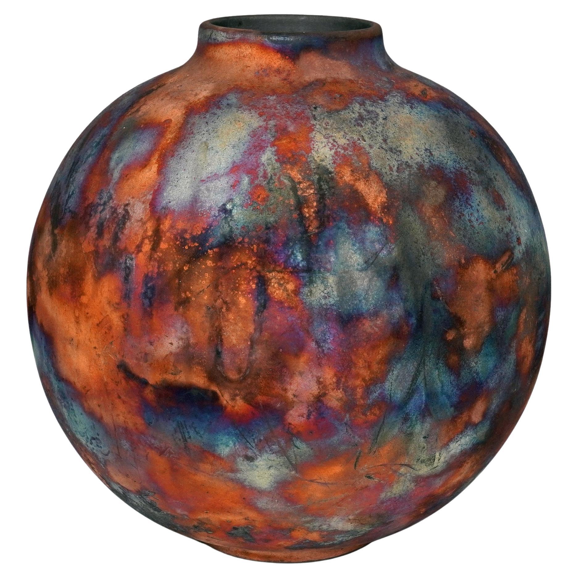 Raaquu Raku grand vase globe cuit S/N0000813 Série Centerpiece Art