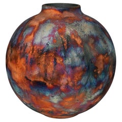 Raaquu Raku Fired Large Globe Vase S/N0000813 Centerpiece Art Series