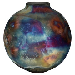 Raaquu Raku Fired Large Globe Vase S/N0000820 Centerpiece Art Series