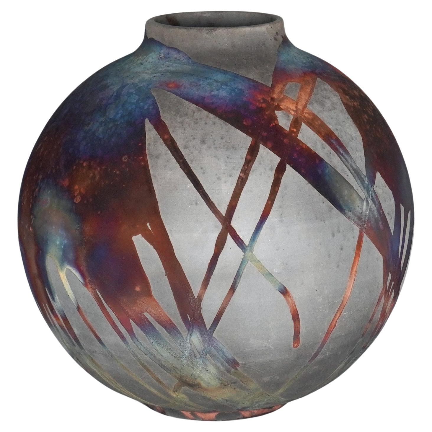 Raaquu Raku Fired Large Globe Vase S/N0000860 Centerpiece Art Series