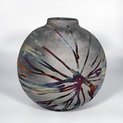 Raaquu Raku Fired Large Globe Vase S/N0000871 Centerpiece Art Series