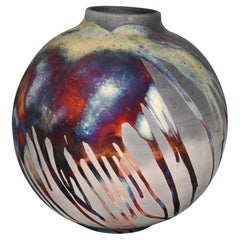 Raaquu Raku Fired Large Globe Vase S/N0000874 Centerpiece Art Series