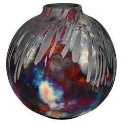 Raaquu Raku Fired Large Globe Vase S/N0000878 Centerpiece Art Series