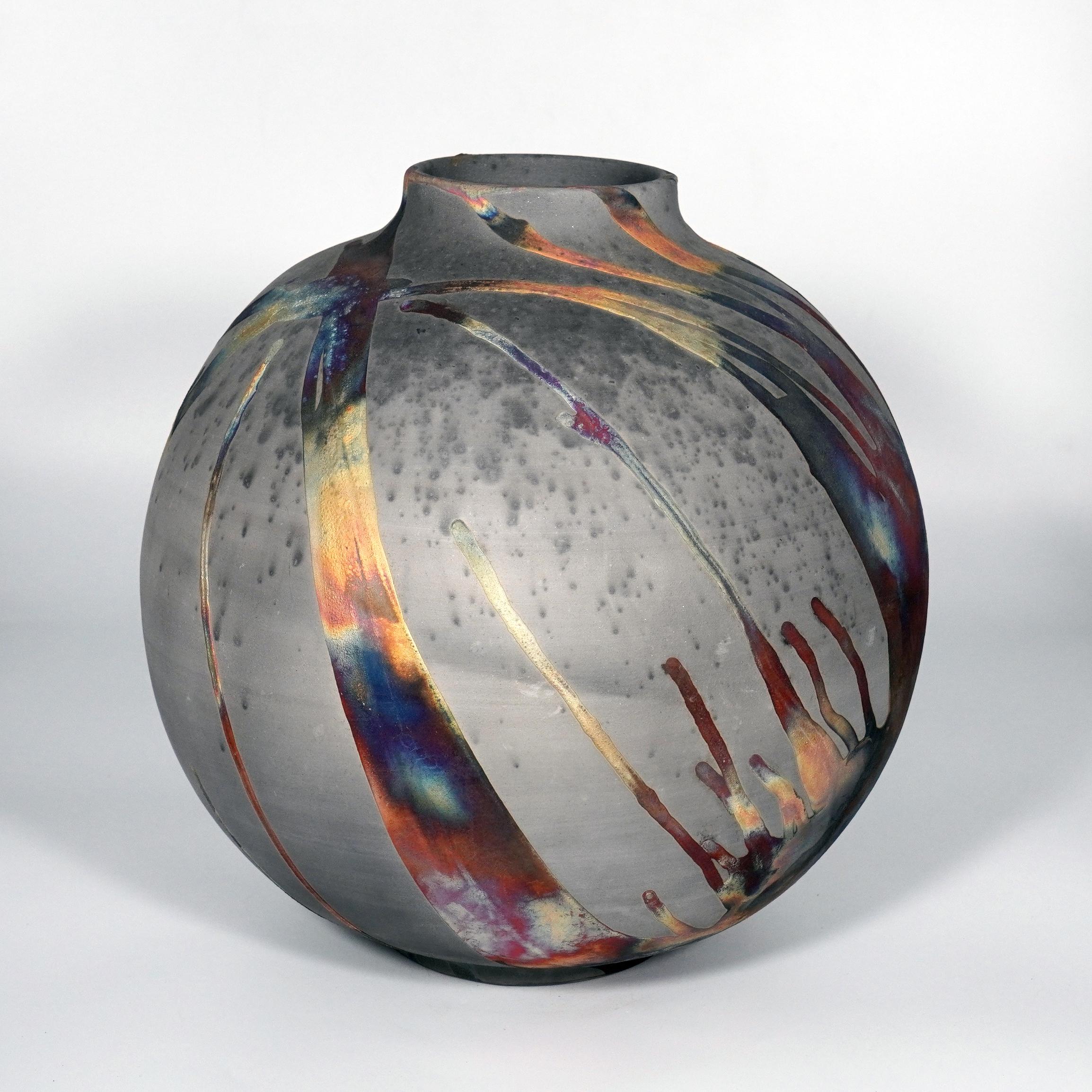 Raaquu Raku Fired Large Globe Vase S/N0000882 Centerpiece Art Series In New Condition For Sale In Petaling Jaya, MY