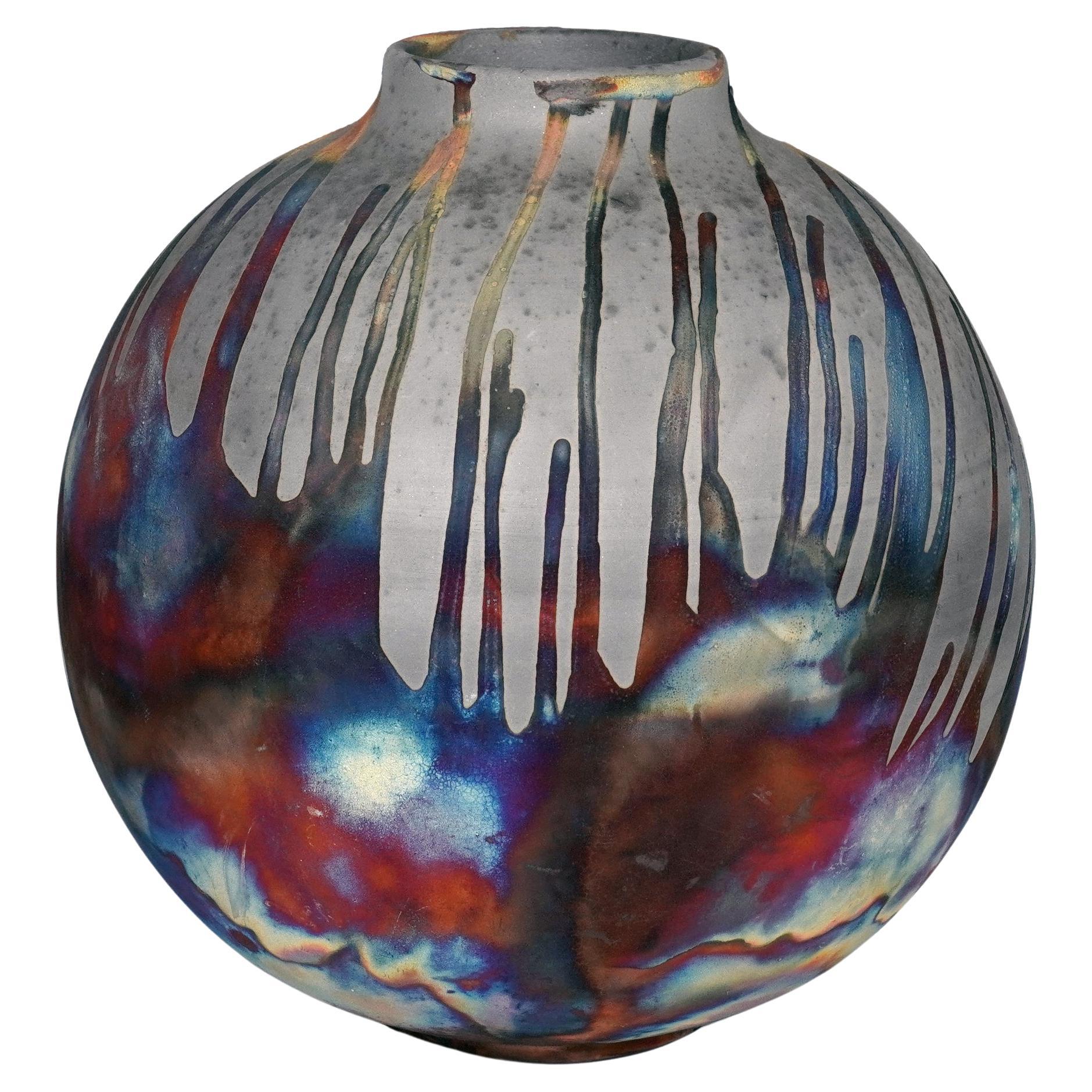 Raaquu Raku Fired Large Globe Vase S/N0000882 Centerpiece Art Series