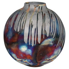 Raaquu Raku Fired Large Globe Vase S/N0000882 Centerpiece Art Series