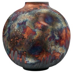 Raaquu Raku Fired Large Globe Vase S/N0000911 Centerpiece Art Series, Malaysia