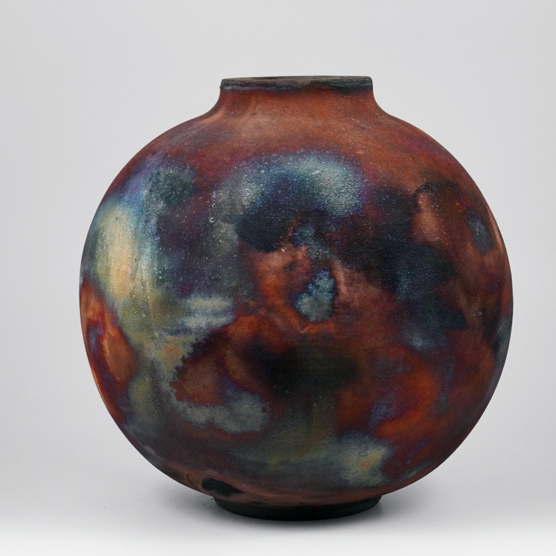 Malaysian Raaquu Raku Fired Large Globe Vase S/N0000915 Centerpiece Art Series For Sale