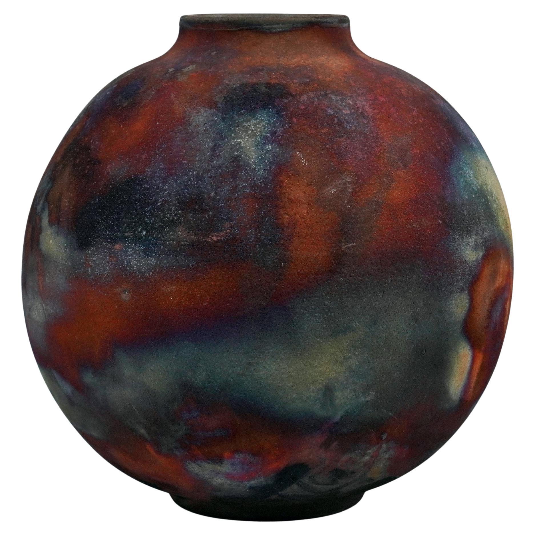 Raaquu Raku Fired Large Globe Vase S/N0000915 Centerpiece Art Series
