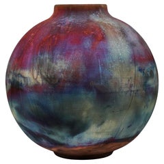 Raaquu Raku Fired Large Globe Vase S/N0000916 Centerpiece Art Series