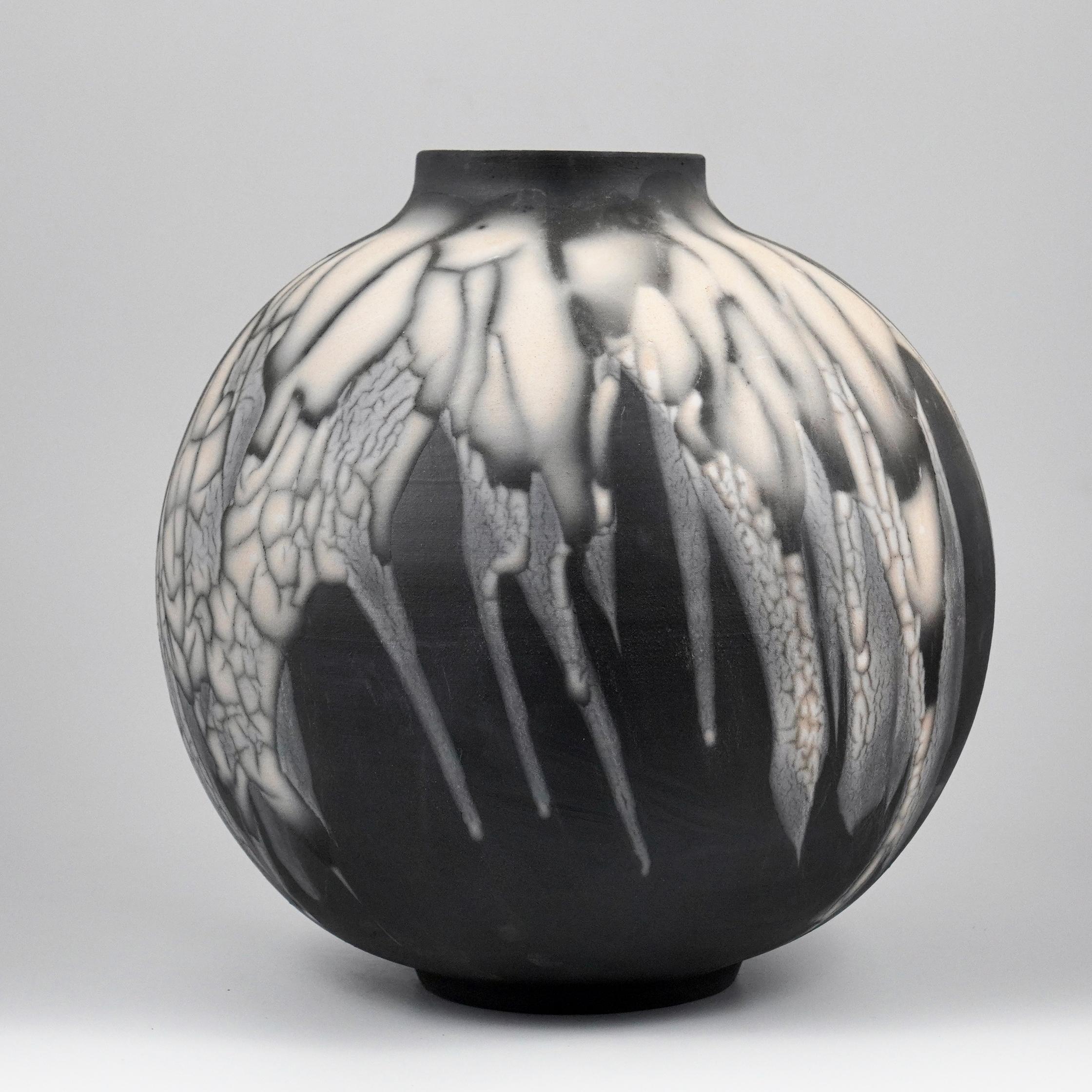 Malaysian Raaquu Raku Fired Large Globe Vase S/N0000924 Centerpiece Art Series For Sale
