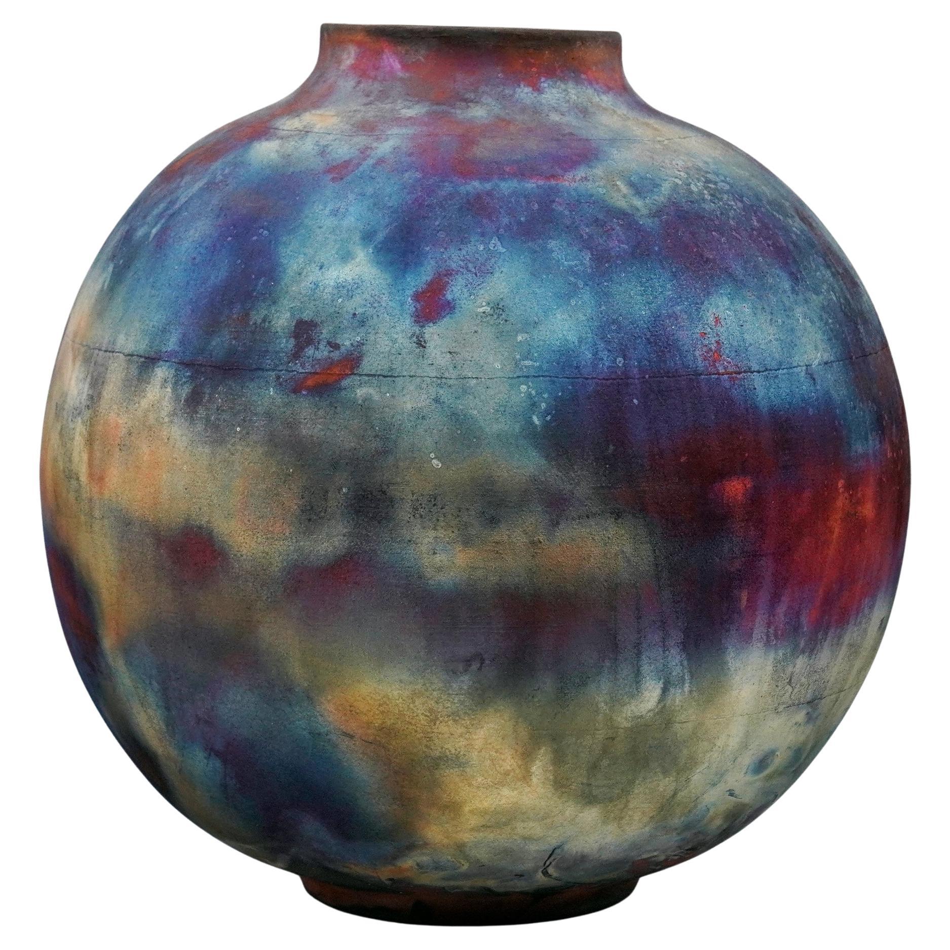 Raaquu Raku Fired Large Globe Vase S/N0000931 Centerpiece Art Series