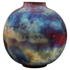 Raaquu Raku Fired Large Globe Vase S/N0000931 Centerpiece Art Series
