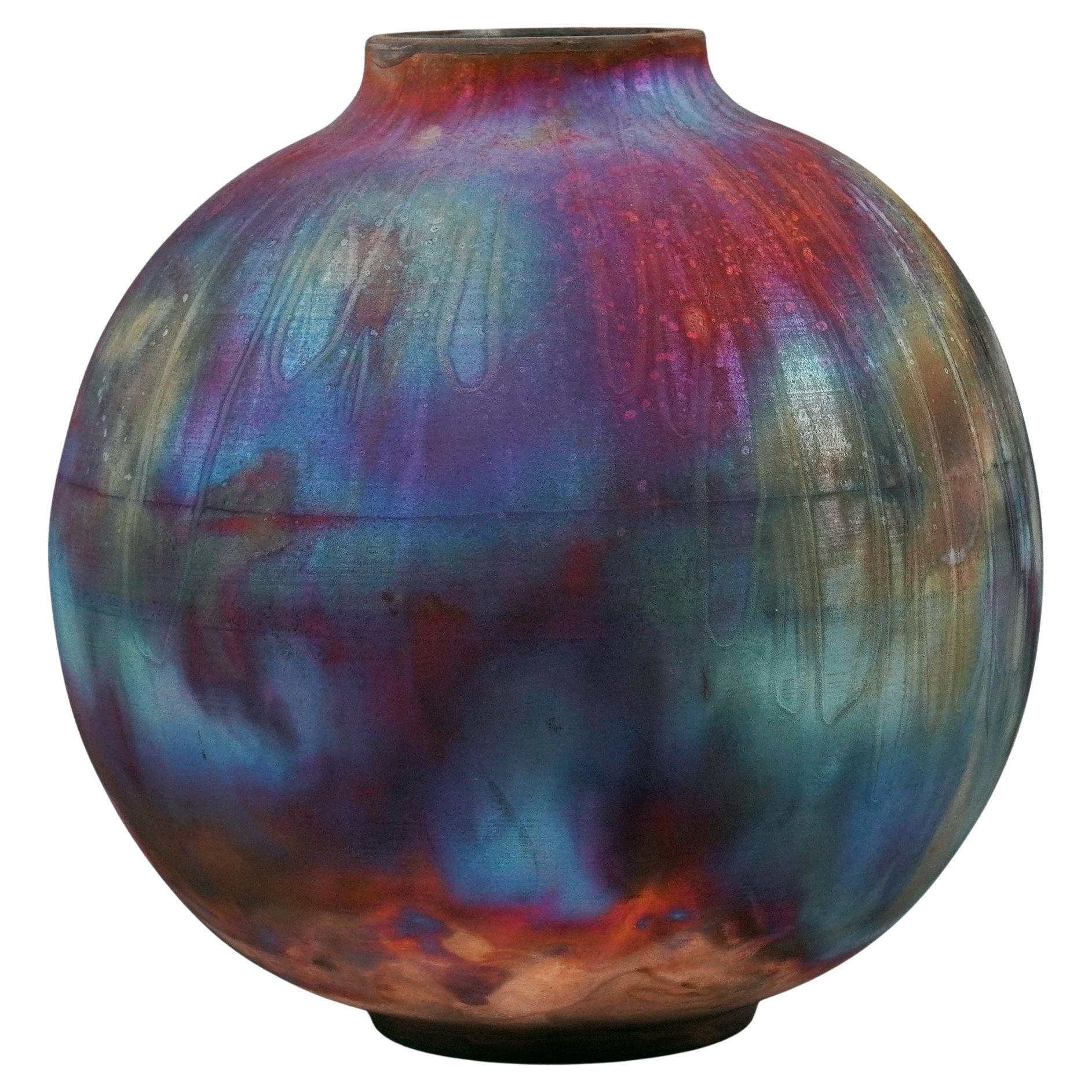 Raaquu Raku Fired Large Globe Vase S/N0000942 Centerpiece Art Series
