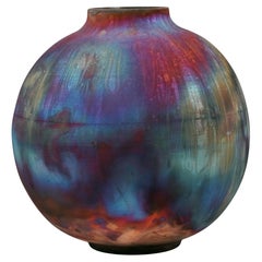 Raaquu Raku Fired Large Globe Vase S/N0000942 Centerpiece Art Series