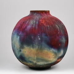 Raaquu Raku Fired Large Globe Vase S/N0000945 Centerpiece Art Series