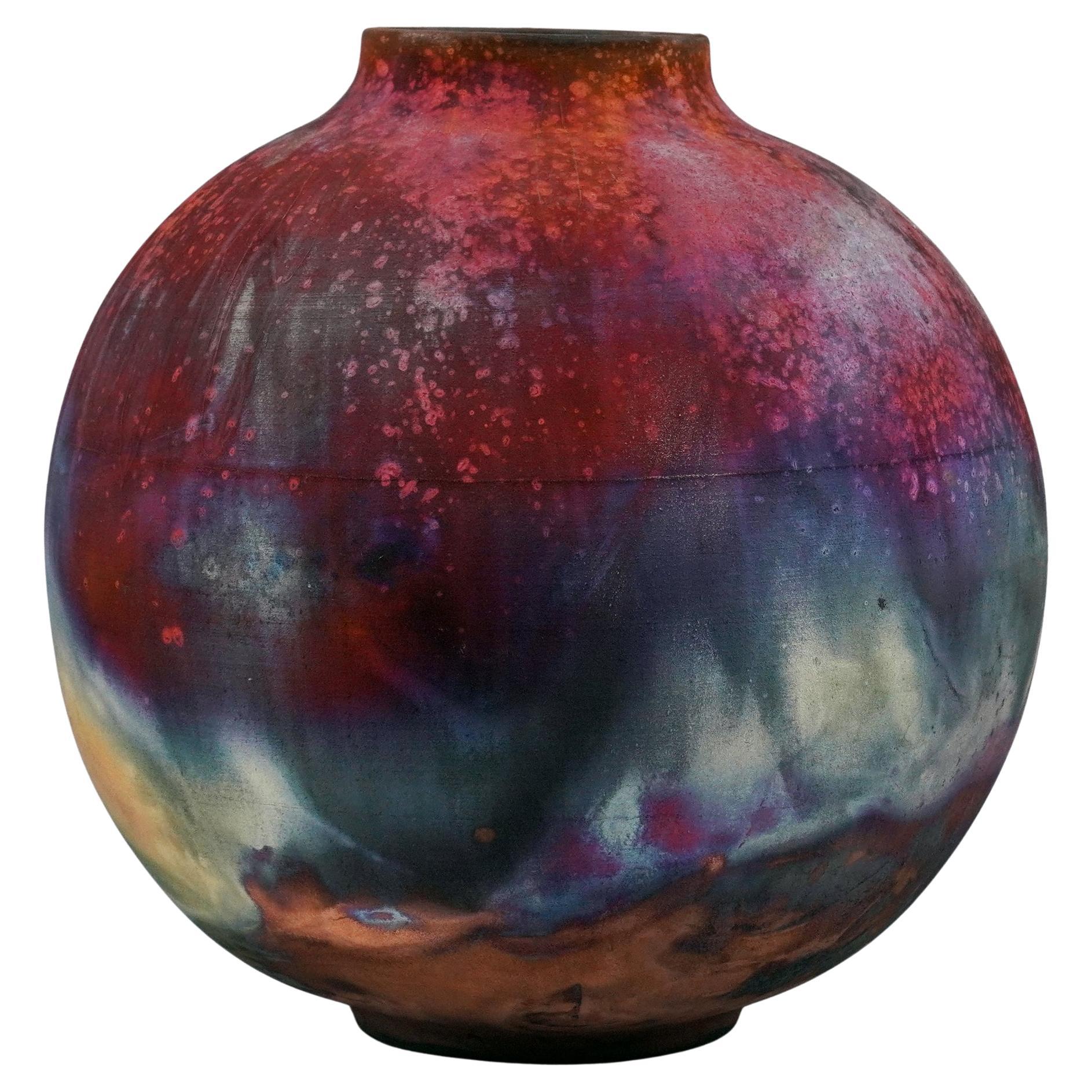 Raaquu Raku Fired Large Globe Vase S/N0000945 Centerpiece Art Series