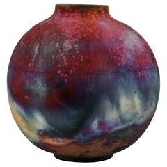 Raaquu Raku Fired Large Globe Vase S/N0000945 Centerpiece Art Series