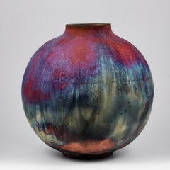 Raaquu Raku Fired Large Globe Vase S/N0000966 Centerpiece Art Series