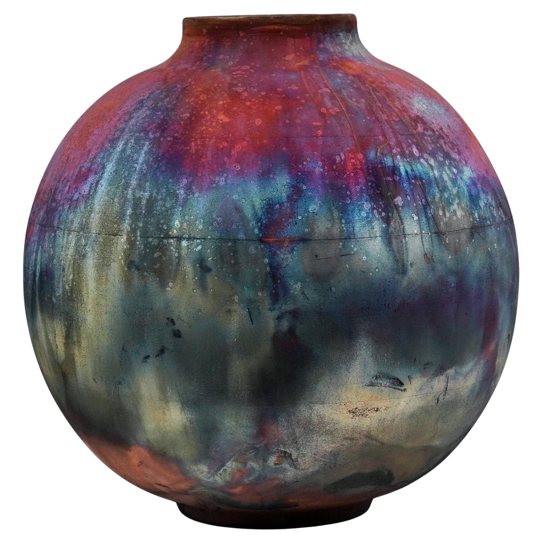 Raaquu Raku Fired Large Globe Vase S/N0000966 Centerpiece Art Series
