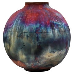 Vaso a forma di globo grande cotto Raaquu Raku S/N0000966 Serie d'Arte Centrotavola
