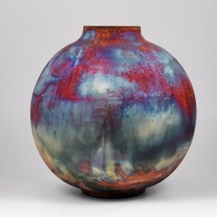 Raaquu Raku Fired Large Globe Vase S/N0000977 Centerpiece Art Series