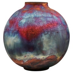 Raaquu Raku Fired Large Globe Vase S/N0000977 Centerpiece Art Series