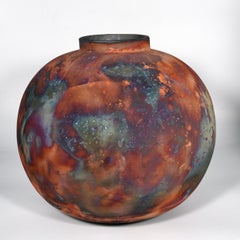 Raaquu Raku Fired Large Globe XL 13" Vase S/N0000847 Centerpiece Art Series