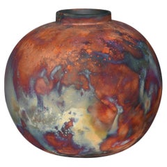 Raaquu Raku Fired Large Globe XL 13" Vase S/N0000847 Centerpiece Art Series