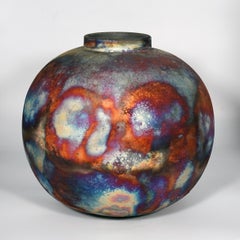 Raaquu Raku Fired Large Globe XL 13" Vase S/N0000848 Centerpiece Art Series