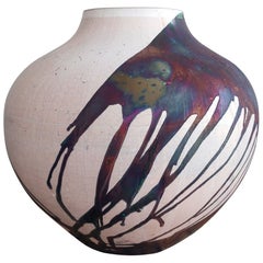 Raaquu Raku Fired Large Issho 13.5" Vase S/N0000671 Centerpiece Art Series Raaquu Raku Fired Large Issho 13.5" Vase S/N0000671 Centerpiece Art Series