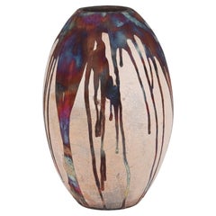 Raaquu Raku Fired Large Oval Vase S/N0000061 Centerpiece Art Series, Malaysia