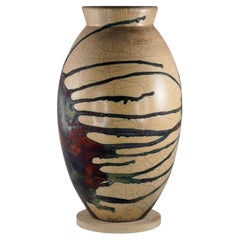 Raaquu Raku Große ovale Vase, geflammt, S/N0000088 Tafelaufsatz, Kunstserie