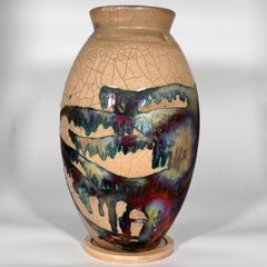 Raaquu Raku Fired Large Oval Vase S/N0000092 Centerpiece Art Series, Malaysia