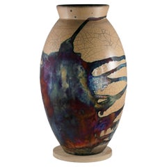 Raaquu Raku Fired Large Oval Vase S/N0000092 Centerpiece Art Series, Malaysia