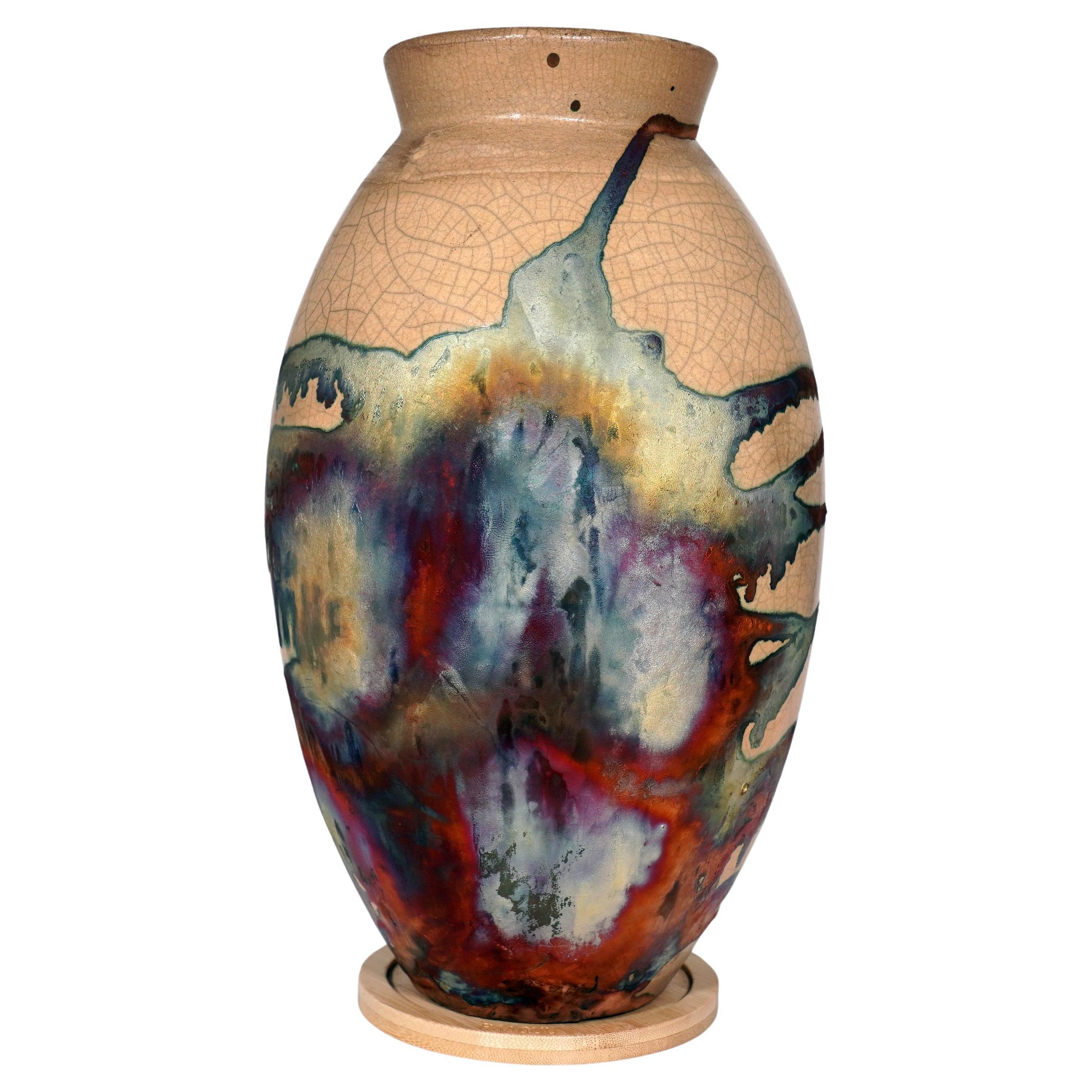 Vaso ovale grande cotto Raaquu Raku S/N0000092 Centerpiece Art Series, Malesia