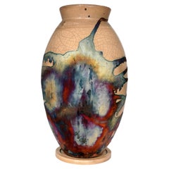 Raaquu Raku Fired Large Oval Vase S/N0000092 Centerpiece Art Series, Malaysia