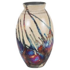 Raaquu Raku Große ovale Vase, geflammt, S/N0000094 Tafelaufsatz, Kunstserie