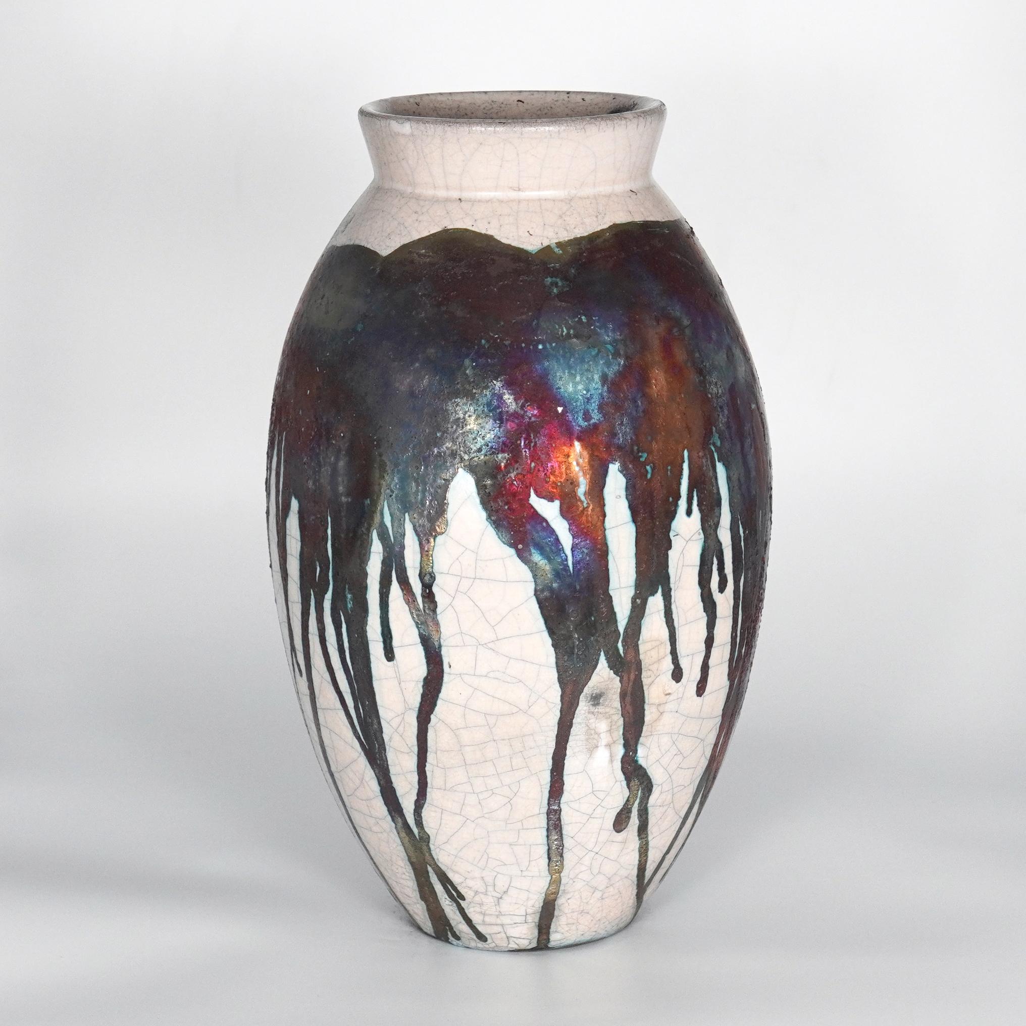 Malese Vaso ovale grande cotto Raaquu Raku S/N0000186 Centerpiece Art Series, Malesia in vendita