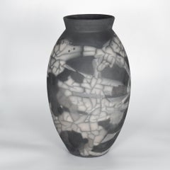 Raaquu Raku Fired Large Oval Vase S/N0000195 Centerpiece Art Series, Malaysia