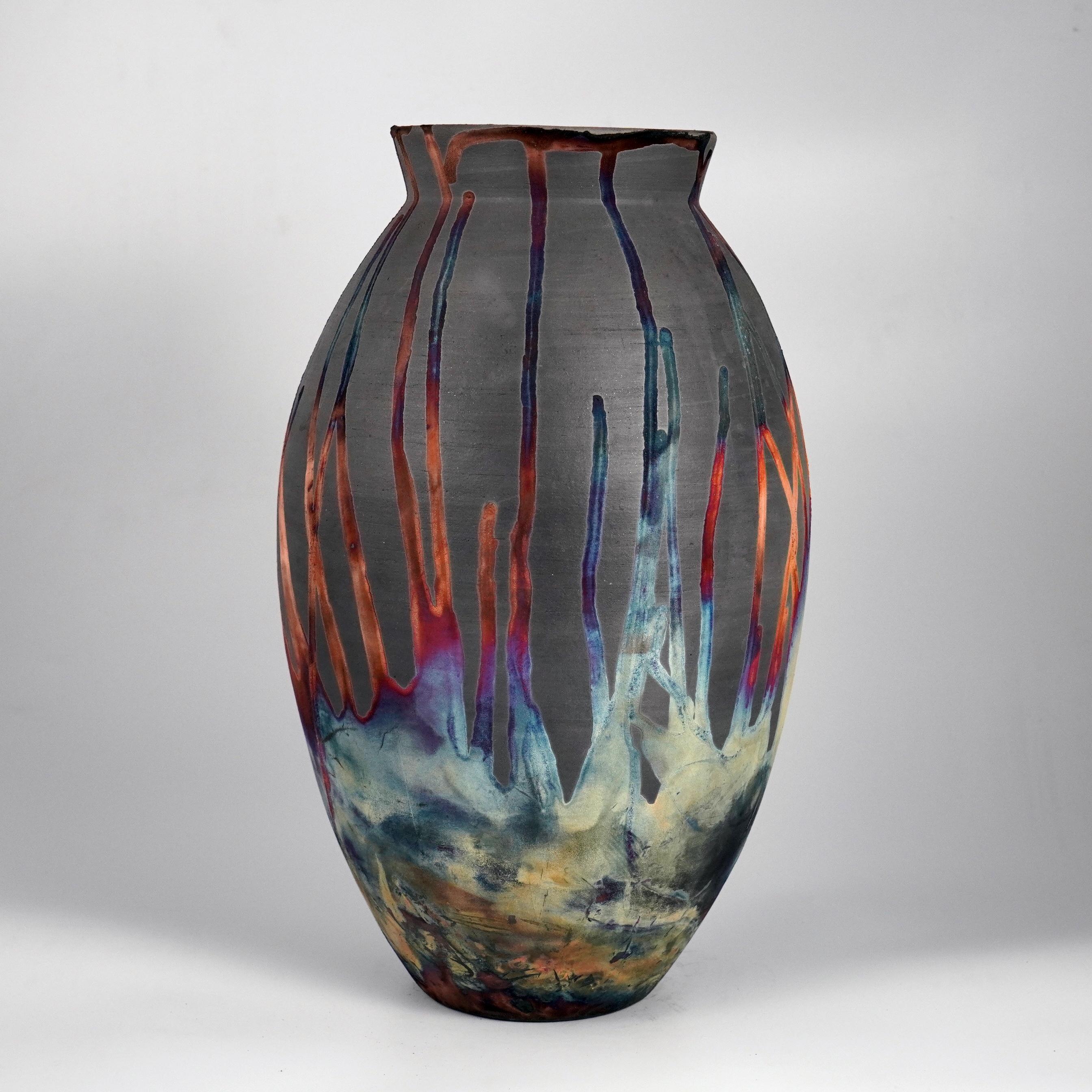 Malese Vaso ovale grande cotto Raaquu Raku S/N0000197 Centerpiece Art Series, Malesia in vendita