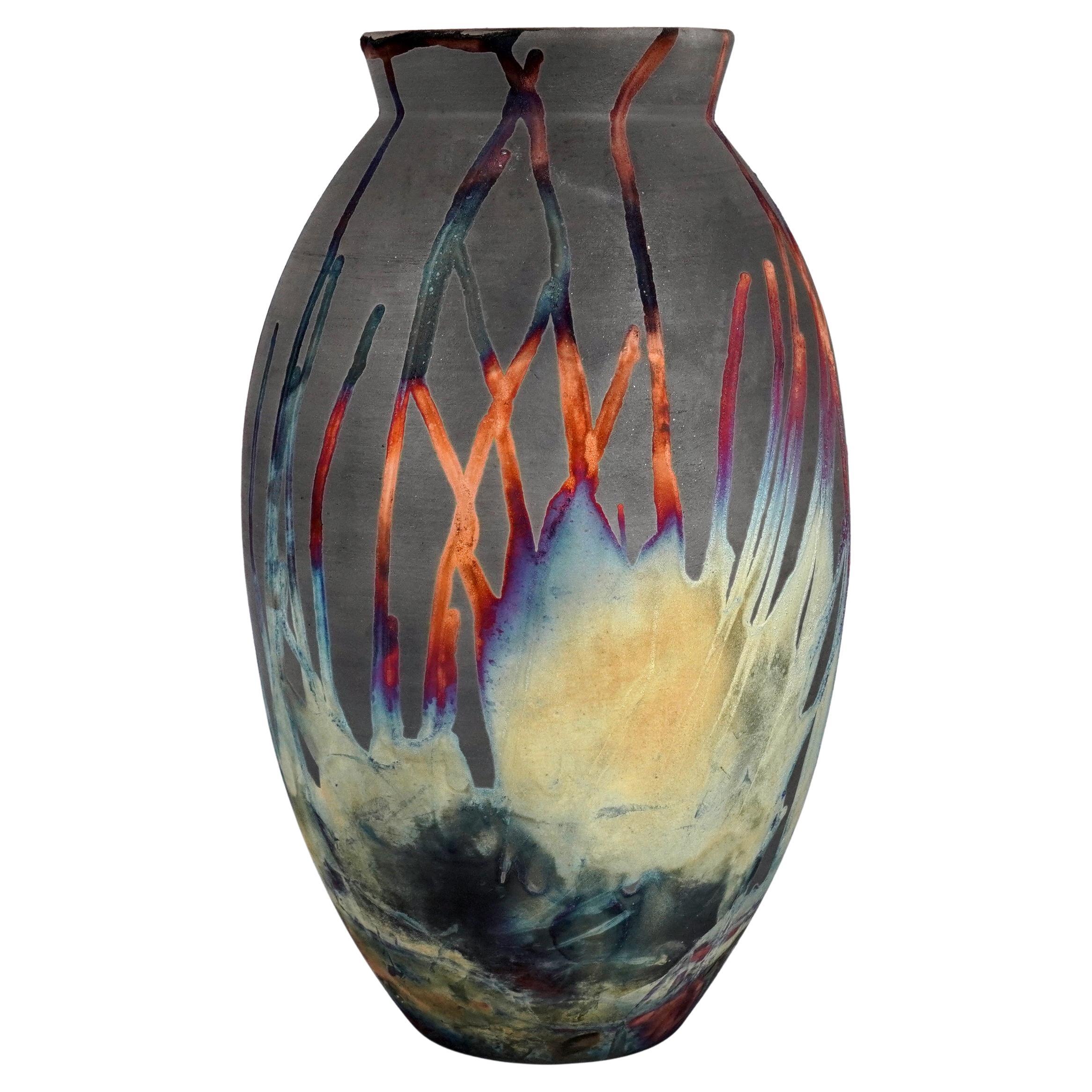 Vaso ovale grande cotto Raaquu Raku S/N0000197 Centerpiece Art Series, Malesia