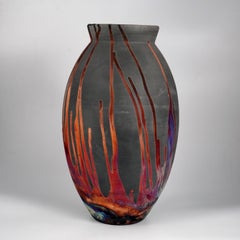 Raaquu Raku Fired Large Oval Vase S/N0000205 Centerpiece Art Series, Malaysia